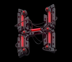 Black futuristic font. Light red neon. Letter H. 