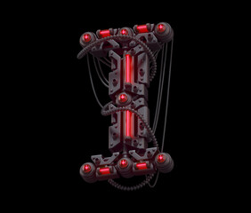 Black futuristic font. Light red neon. Letter I. 
