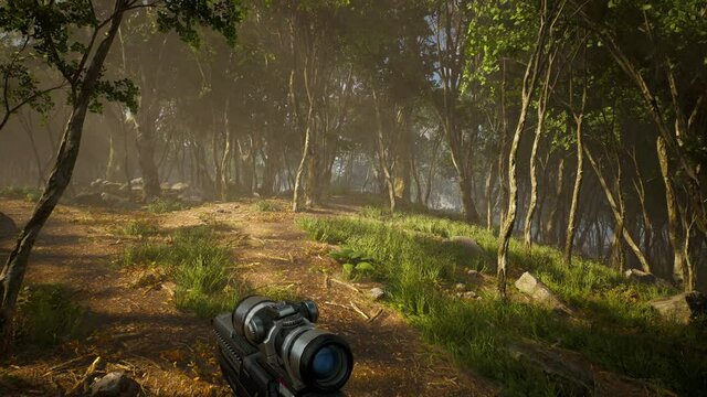 4K Fake forest shooter. 3D forest shooter