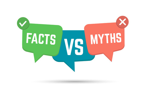 Green, blue and red speech bubbles with myths vs facts. concept of evidence. flat cartoon style trend modern logotype graphic art design isolated on white background