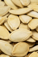 Close-up pumpkin seeds. food background. Snack Fresh Nuts. Story format