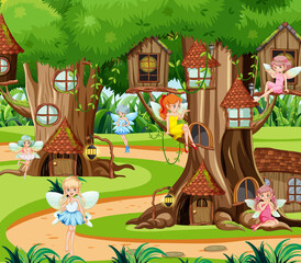 Fantasy forest with cute fairies