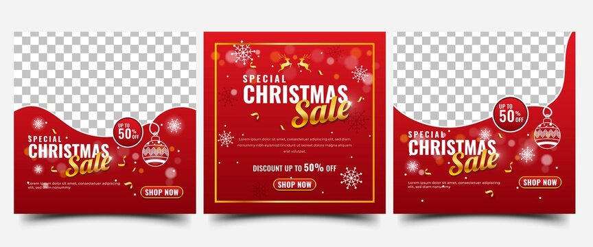 Christmas sale square banner template design collections. Editable modern promotion banner with snowflakes decoration and place for the photo. Usable for social media post, banner, card, and website.