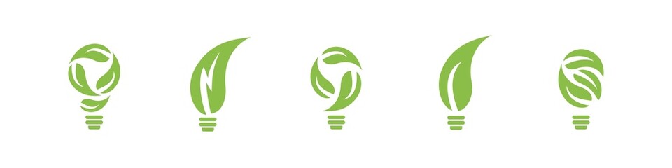Green energy icon. Renewable eco power logo vector set. Green natural electricity. Leaf nature energy. © Precious