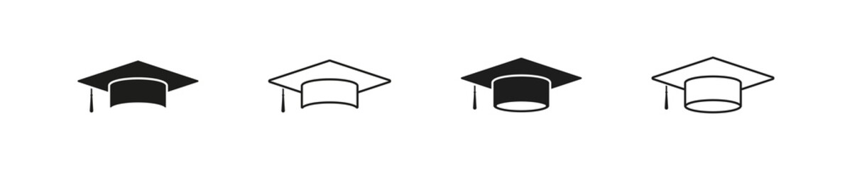 Graduate cap icon. Mortar board vector logo. College graduation sign. Academy student graduation.