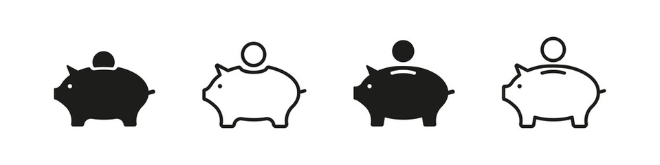 Piggy bank icon. Pig vector sign. Money saving sign. Piggy bank set isolated on white background.