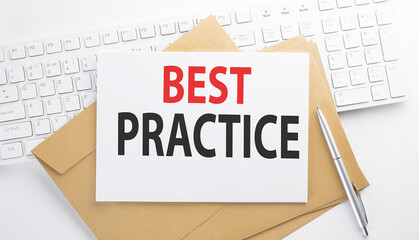Text BEST PRACTICE on the envelope on the keyboard