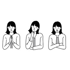 悩む、考える、解決、納得の女性イラスト