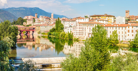 Fototapeta premium Panoramic view at the Brenta river in Bassano del Grappa, Italy