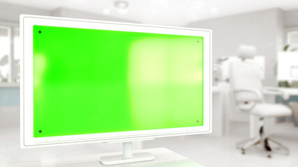 blank green screen monitor - mockup with empty place , conceptual object 3D illustration