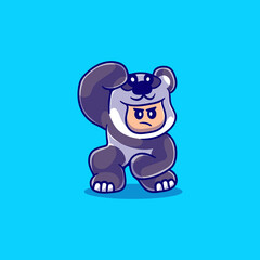 illustration of cute martial arts boy wearing panda costume