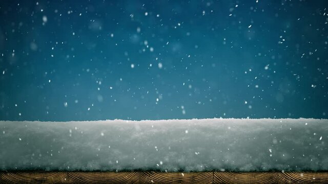 winter Christmas background with snow on the wood 