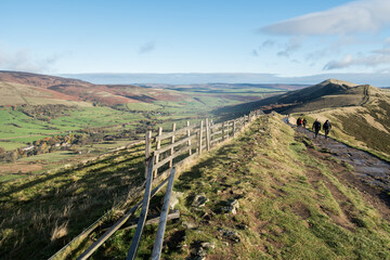 Stunning view on the Edale valley from the Mam Tor high peak, Peak District National Park. 