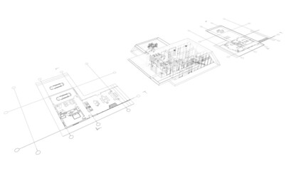 house building sketch architecture 3d illustration