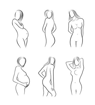 Pretty simple woman linear silhouttes line illustration