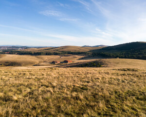 Beautiful hilly landscapes with endless pastures in autumn on the mountain Zlatibor in southern...