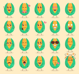 Colorful Cute Corn Cartoon Set with Various Expression