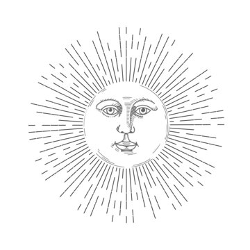 Boho sun icon, bohemian style tattoo design