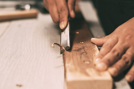 Closeup Chisel Carpentry Joinery Hand Cutting Stock Photo 2195172735