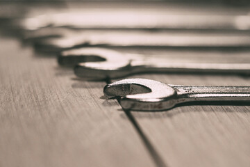 Wrenches on the work table