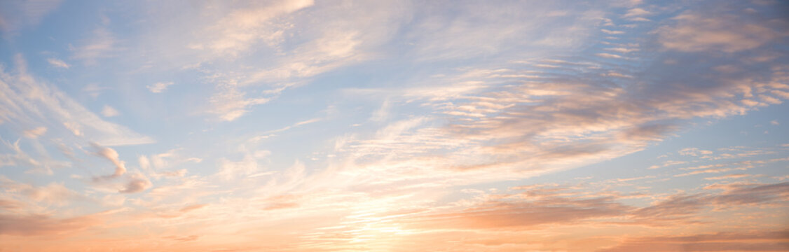 beautiful romantic sunset sky panorama