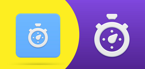 Stopwatch timer simple 3d icon button set vector illustration. Minute second counter for fixing time