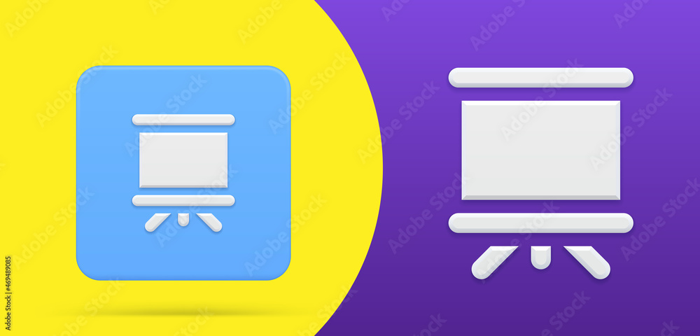 Poster presentation board projector screen simple 3d icon button vector illustration. classic chalkboard