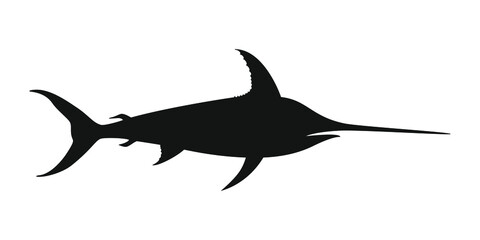 Swordfish graphic icon. Black symbol swordfish isolated on white background. Vector illustration