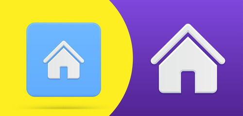 Simple house 3d icon button set vector illustration. Private cottage with triangle roof and entrance