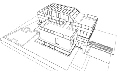 Fototapeta premium Modern house architecture 3d illustration