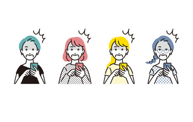 スマホを見て驚く女性セット