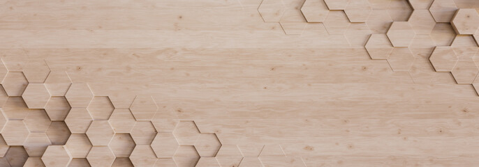 Fond clair abstrait avec des hexagones. Imitation bois ou contreplaqué. rendu 3D.