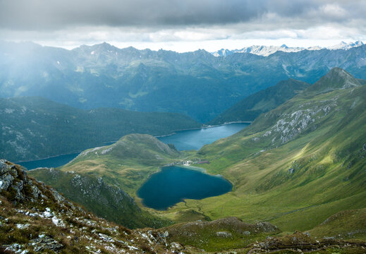 heatshaped lake Lago di Tom and Lago di Ritom in Val Piora, Ticino