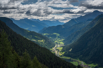 view from Ritom over the Leventina on a cloudy summer day