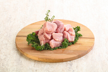 Raw pork meat cubes for coocking