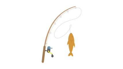Fishing rod and Fish Vector - obrazy, fototapety, plakaty