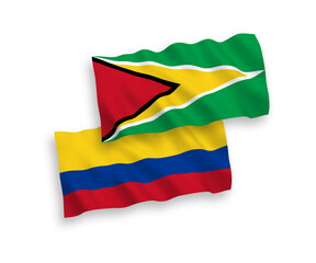 Flags of Co-operative Republic of Guyana and Colombia on a white background