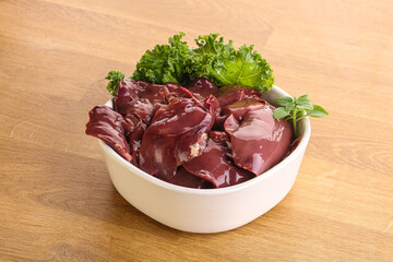Raw chicken liver in the bowl