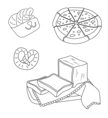 Bakery set in lines. outline illustration and silhouette