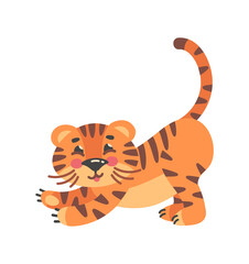 Fototapeta na wymiar Funny tiger. Cartoon baby character playing, vector illustration