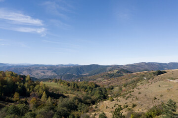 Mountain landscape in the village of Dobroselica on the mountain Zlatibor in Serbia