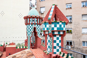 Chimney in Casa Vicens in Barcelona. It is the first masterpiece of Antoni Gaudí. Built between...
