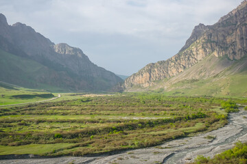 Fototapeta na wymiar Beautiful valley and mountains in Dargavs village