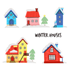 Set of isolated decorated buildings for 2020 new year and christmas