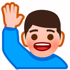 Fototapeta premium Raise your hand, speak, signal, express, smile, happy, happy, outstanding, express, communicate, say hello, meet, socialize, communicate, goodwill, enthusiasm,