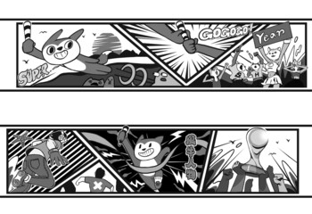 Fototapeta premium Skateboarding, surfing, comics, cartoons, fun, cool, vitality, trend, trendsetter, fashion, youth, activity, vitality, summer, good, powerful, dynamic, sports,