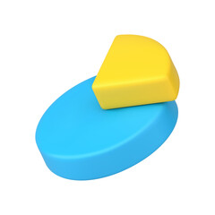 Blue yellow chart pie 3d isometric icon vector illustration. Badge infographic analysis evaluation