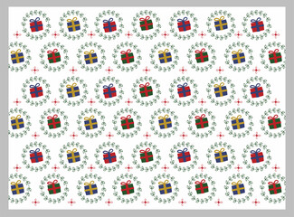 christmas background pattern with colorful santa gifts for poster and banner
