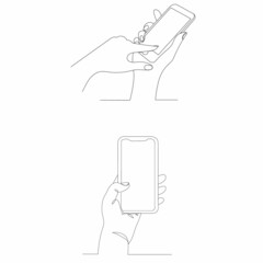 hand with phone drawing one continuous line vector, isolated