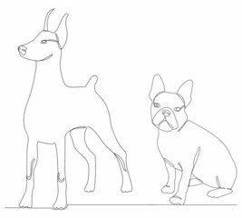 dogs drawing one continuous line vector, isolated
